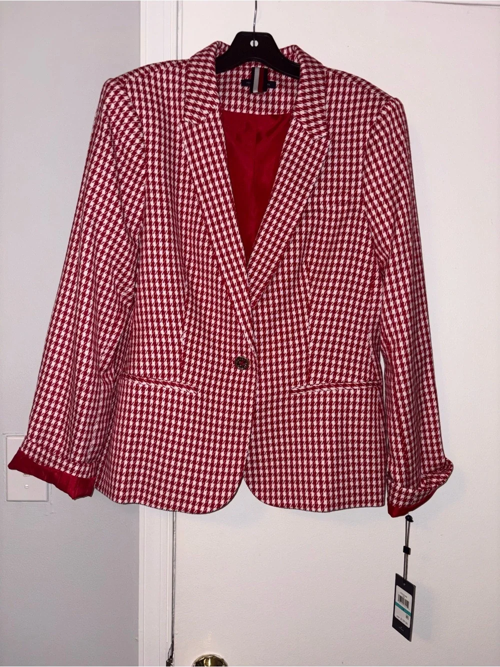 NWT Tommy Hilfiger Red & White Houndstooth Blazer